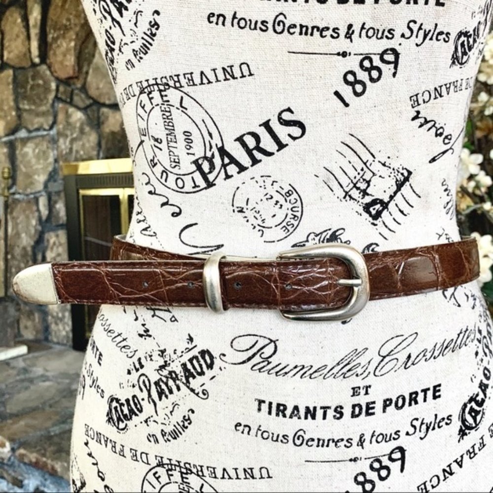 Vintage Brown Faux Leather Belt w/ Silver Buckle